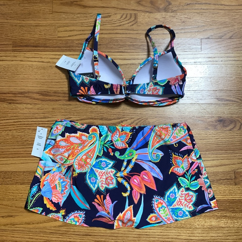 La Blanca swimsuit - wrap front bikini set with swim skirt bikini bottoms, navy - Picture 5 of 13